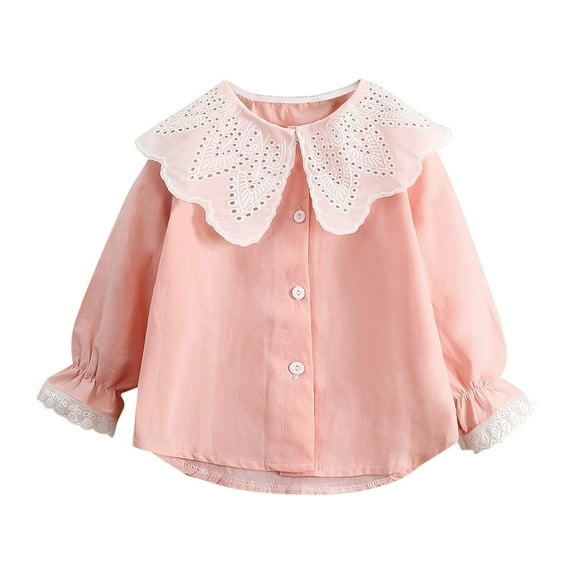 ameIAEA Toddler Girls Long Sleeve Button Down Shirts Casual Collar Blouse Tops for Kids 2-10Y