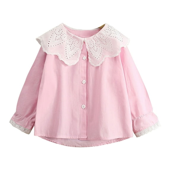 ameIAEA Toddler Girls Long Sleeve Button Down Shirts Casual Collar Blouse Tops for Kids 2-10Y