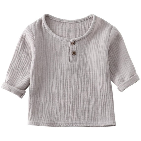 ameIAEA Toddler Shirts Boys Girls Long Sleeve Button Shirt Solid Color Crewneck Tops 1-6T