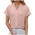 thumbnail image 1 of ameIAEA V Neck Blouses for Women Dressy Casual Work Shirts Roll-up Short Sleeve Business Tops, 1 of 6