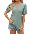 thumbnail image 1 of ameIAEA V Neck Blouses for Women Dressy Casual Work Shirts Roll-up Short Sleeve Business Tops, 1 of 4