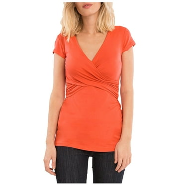 ameIAEA V Neck Nursing Tops for Breastfeeding Maternity Short Sleeve Shirts Ruched Pregnancy Tees