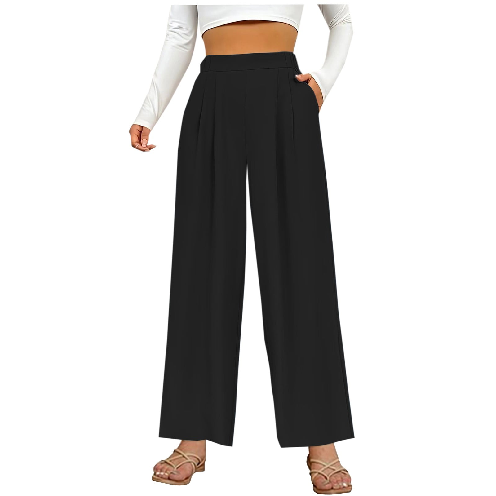 ameIAEA Wide Leg Dress Pants for Women Business Work Pants High Waisted ...