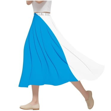 ameIAEA Women Elastic High Waist A-Line Skirts Fall Fashion Color Block Ruffle Midi Skirt