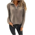 thumbnail image 1 of ameIAEA Women Long Sleeve Knitted Tops V Neck Zip Up Collared Shirts Fall Winter Casual Pullovers, 1 of 6