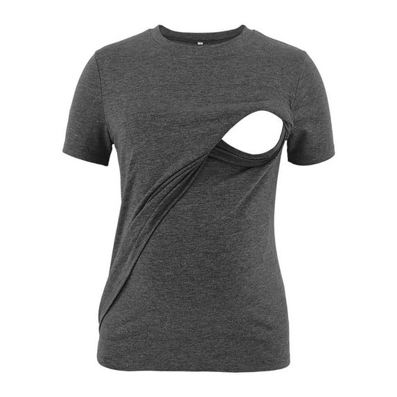 ameIAEA Women Short Sleeve Nursing Shirts Double Layer Maternity Tops Breastfeeding Round Neck Tees