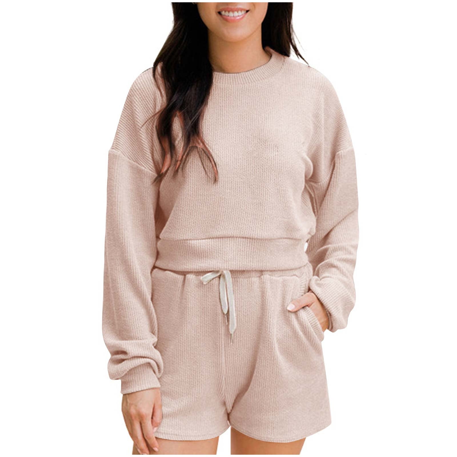ameIAEA Women's 2 Piece Lounge Sets Knitted Long Sleeve Pullover ...