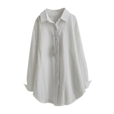 ameIAEA Women's Button Down Shirt Jacket Fall Long Sleeve Solid Color Casual Loose Coats