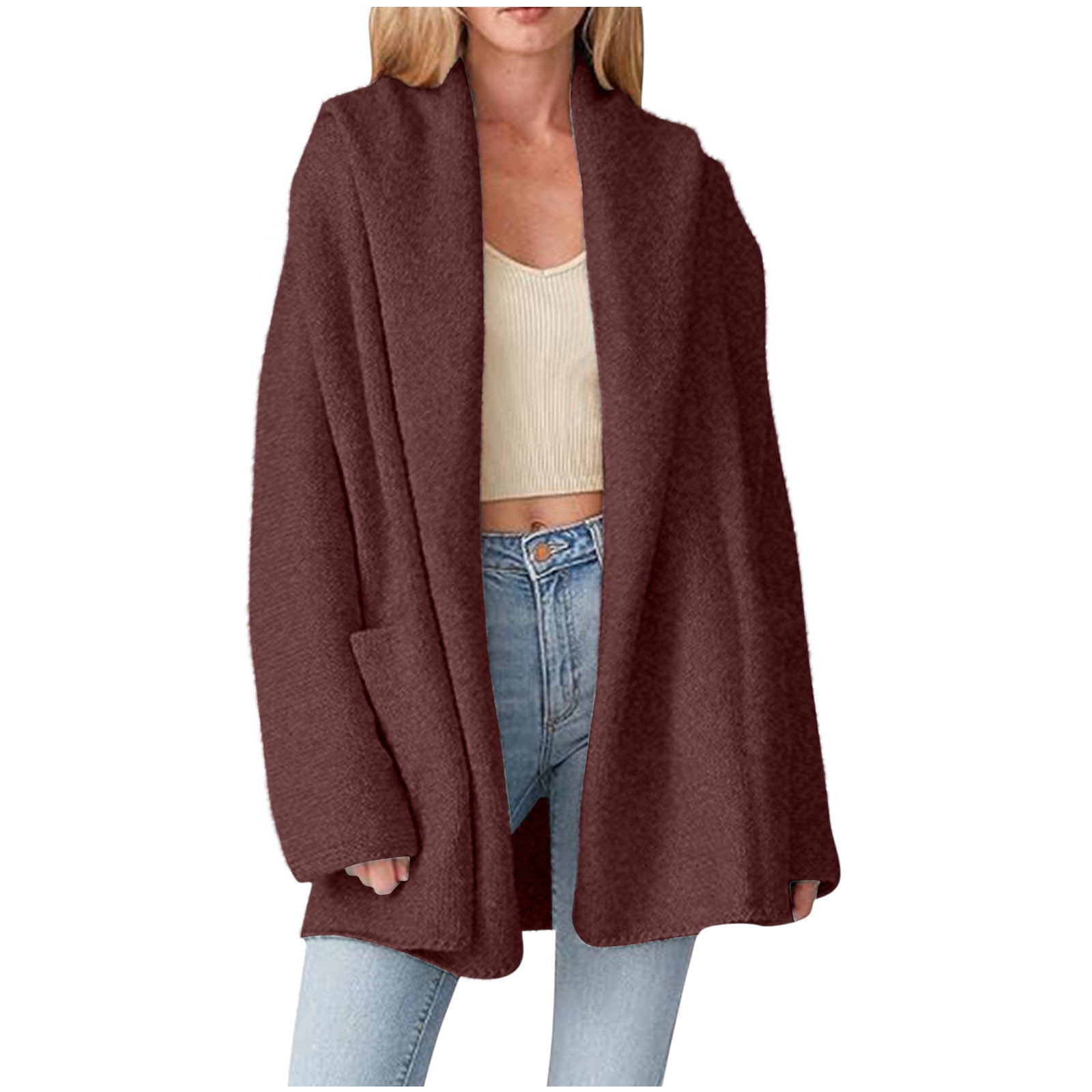 Mengpipi Women's Cardigan Sweater Loose Long Sleeve Open