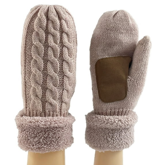ameIAEA Women's Cold Weather Mittens Thick Cable Knit Fleece Lined Winter Mittens Warm Gloves