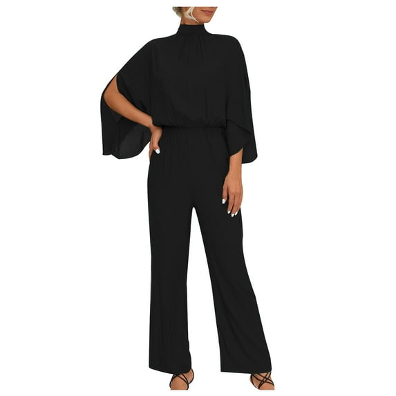 ameIAEA Women's Elegant Jumpsuits Dressy Short Sleeve Straight Long Pants Rompers Solid Color Outfits