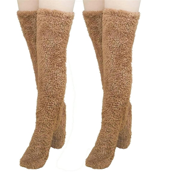 ameIAEA Women's Fuzzy Thigh High Socks Long Leg Warmers Winter Home Sleeping Socks 2 Pairs