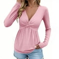 thumbnail image 1 of ameIAEA Women's Knot Front Tops Long Sleeve V Neck Casual Shirts Trendy Tops Fall Outfits, 1 of 9