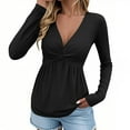 thumbnail image 1 of ameIAEA Women's Knot Front Tops Long Sleeve V Neck Casual Shirts Trendy Tops Fall Outfits, 1 of 8
