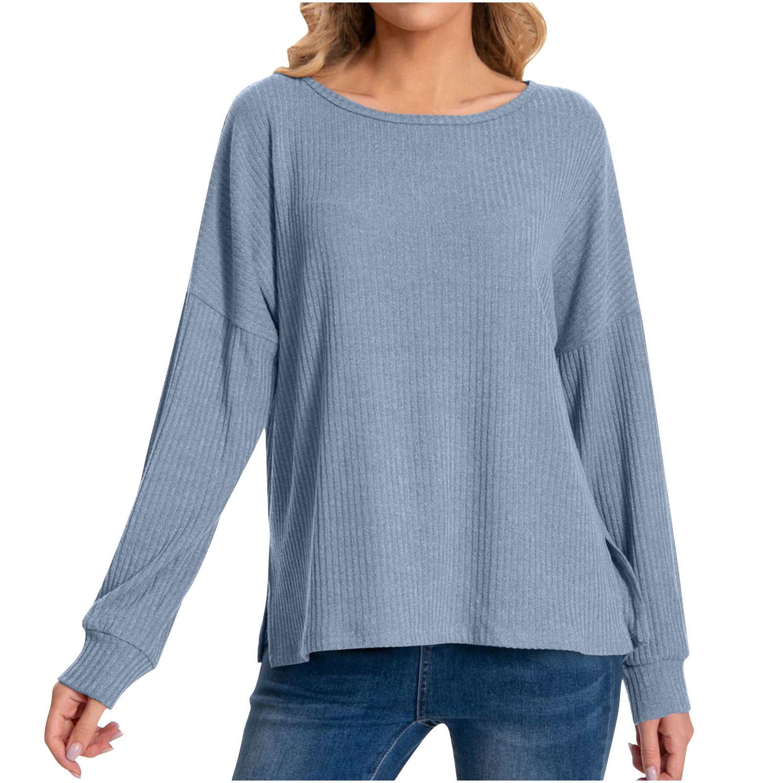ameIAEA Women #39 s Long Sleeve Fall Tops Side Slit Knitted Blouses Casual ameIAEA Women #39 s Long Sleeve Fall Tops Side Slit Knitted Blouses Casual