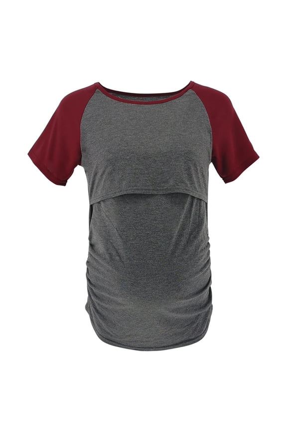 Women's Maternity Nursing Tops Short Sleeve Double Layer Breastfeeding Tee Shirts