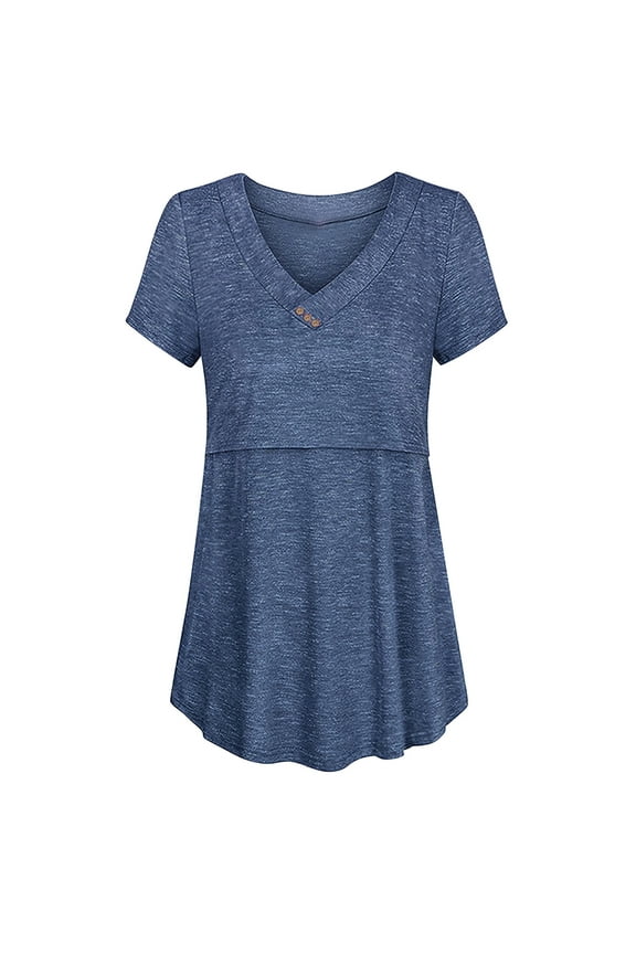 Women's Maternity Nursing Tunics Tops Short Sleeve Breastfeeding Casual Pregnancy Blouse