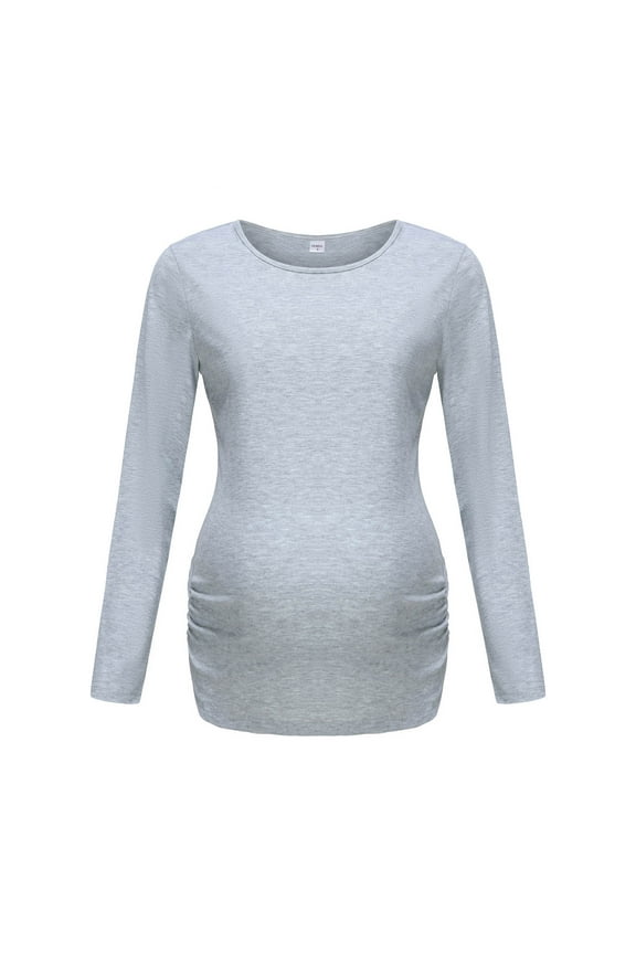 Women's Maternity Shirts Casual Long Sleeve Round Neck Side Ruched Pregnancy Clothes