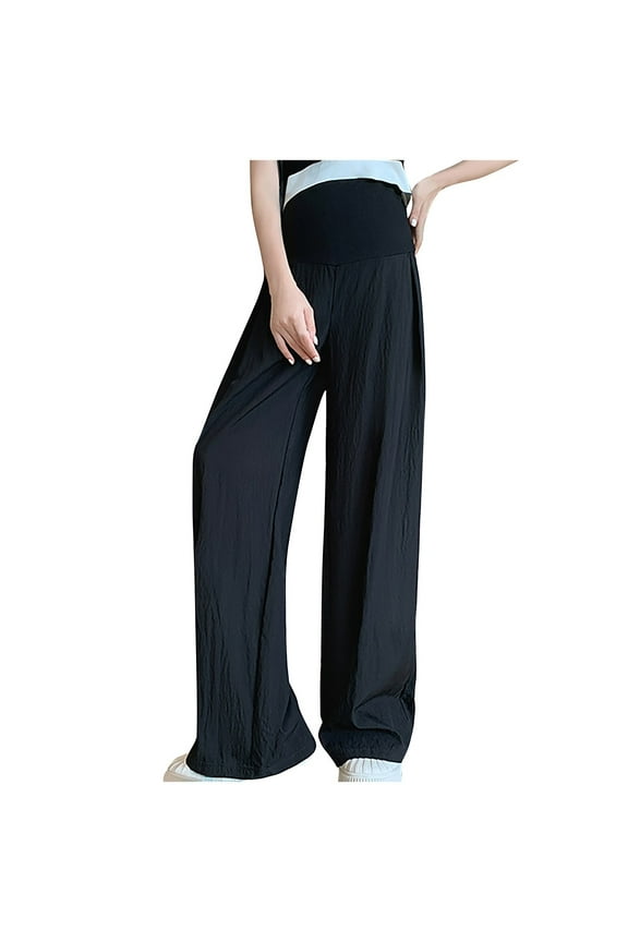 Women's Maternity Wide Leg Pants Shirred High Waisted Prenancy Loose Palazzo Pants