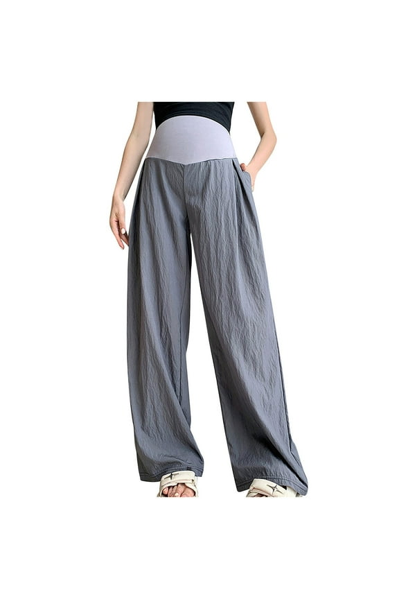 Women's Maternity Wide Leg Pants Shirred High Waisted Prenancy Loose Palazzo Pants