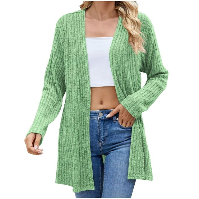 ameIAEA Women's Open Front Cardigan Sweater Casual Knitted Long Sleeve Solid Color Outerwear Coat