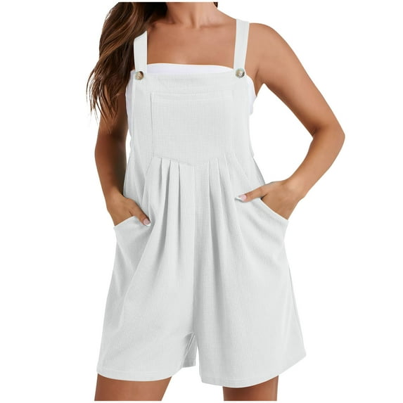 ameIAEA Women's Overalls Pleated Wide Leg Short Rompers Summer Sleeveless Jumpsuit with Pockets