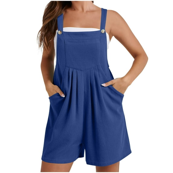 ameIAEA Women's Overalls Pleated Wide Leg Short Rompers Summer Sleeveless Jumpsuit with Pockets
