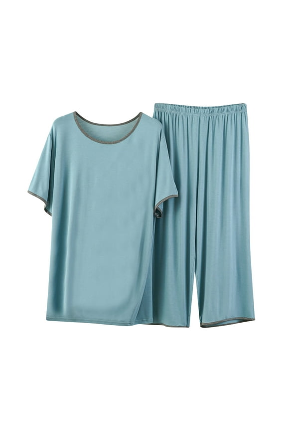 Women's Pajama Set Short Sleeve Top and Capri Pants 2 Piece Lounge Sets Summer Pjs Sets