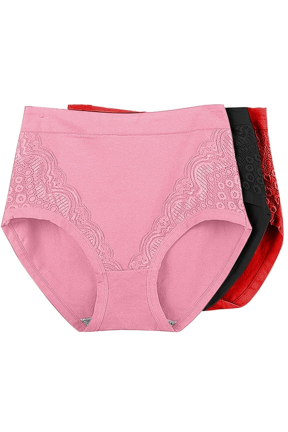 Women's Plus Size 3 Pack Breathable Briefs High Waisted Soft Cotton Underwear Full Coverage Panties