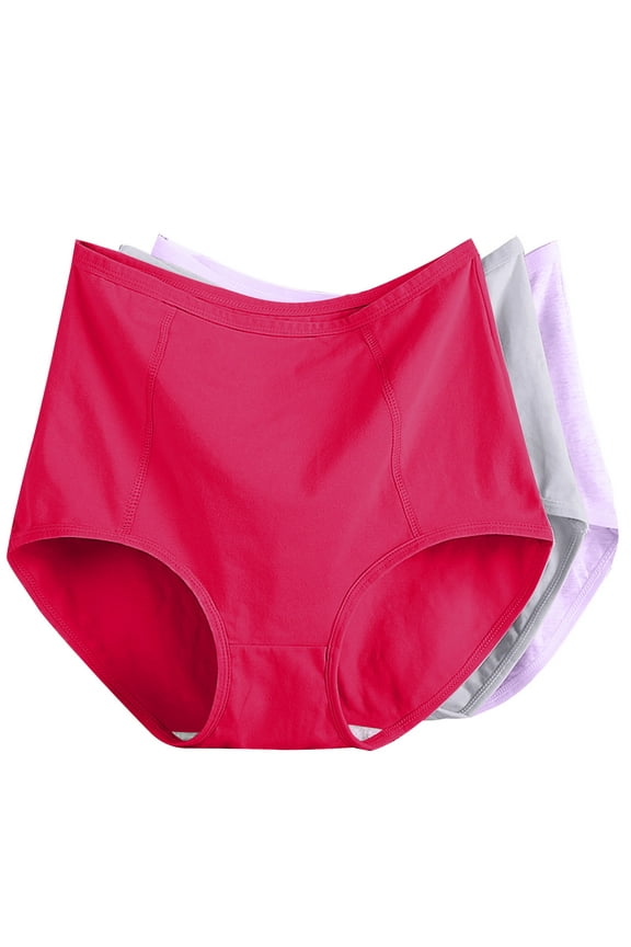 Women's Plus Size 3 Pack Breathable Briefs High Waisted Soft Cotton Underwear Full Coverage Panties