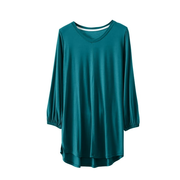ameIAEA Women's Short Sleeve V Neck Soft Tee Shirts Curved Hem Casual Shirts Solid Color Comfy Pajama Tops