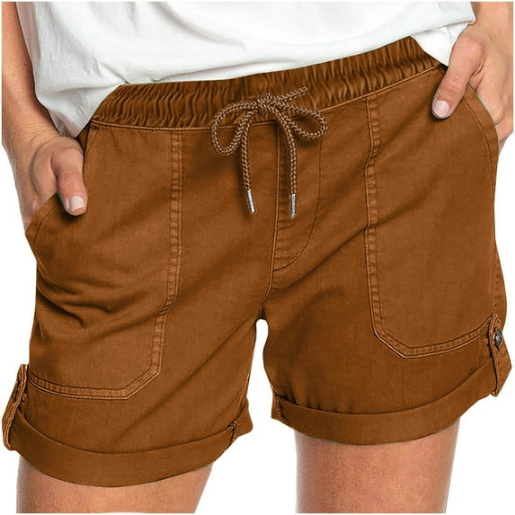 ameIAEA Women's Solid Color Elastic Waist Shorts Summer Wide Leg Drawstring Shorts with Pockets