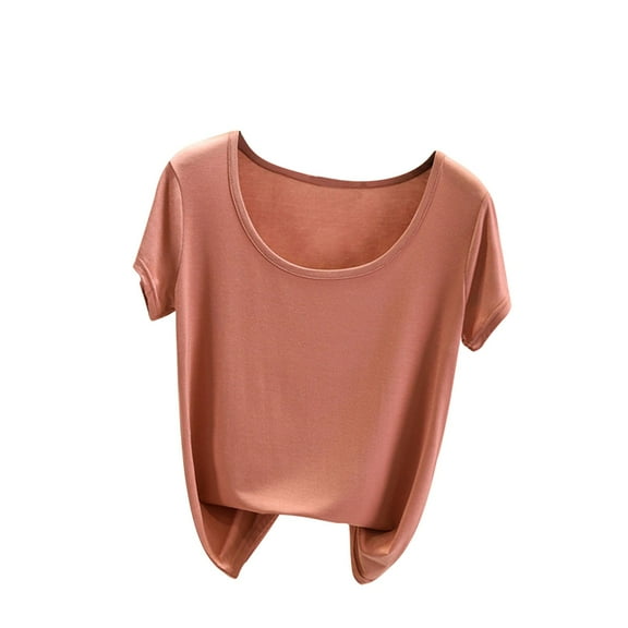 ameIAEA Women's Solid Color Summer Basic Tee Tops Short Sleeve Round Neck Comfy Tshirts Pajama Tops