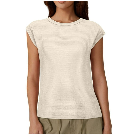ameIAEA Women's Summer Cap Sleeve Shirts Solid Color Basic Work Blouses Casual Loose Tops