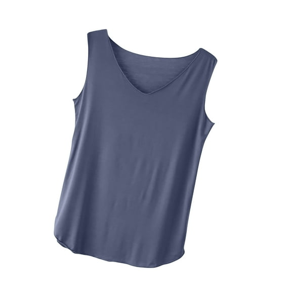 ameIAEA Women's Summer Sleep Tank Top Sleeveless Pajamas Shirt V Neck Solid Color Soft Tees