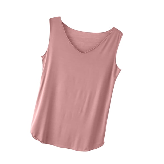 ameIAEA Women's Summer Sleep Tank Top Sleeveless Pajamas Shirt V Neck Solid Color Soft Tees