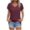thumbnail image 1 of ameIAEA Women's T-Shirts Short Sleeve V Neck Summer Casual Tees Solid Color Basic Tops Trendy Outfits, 1 of 6