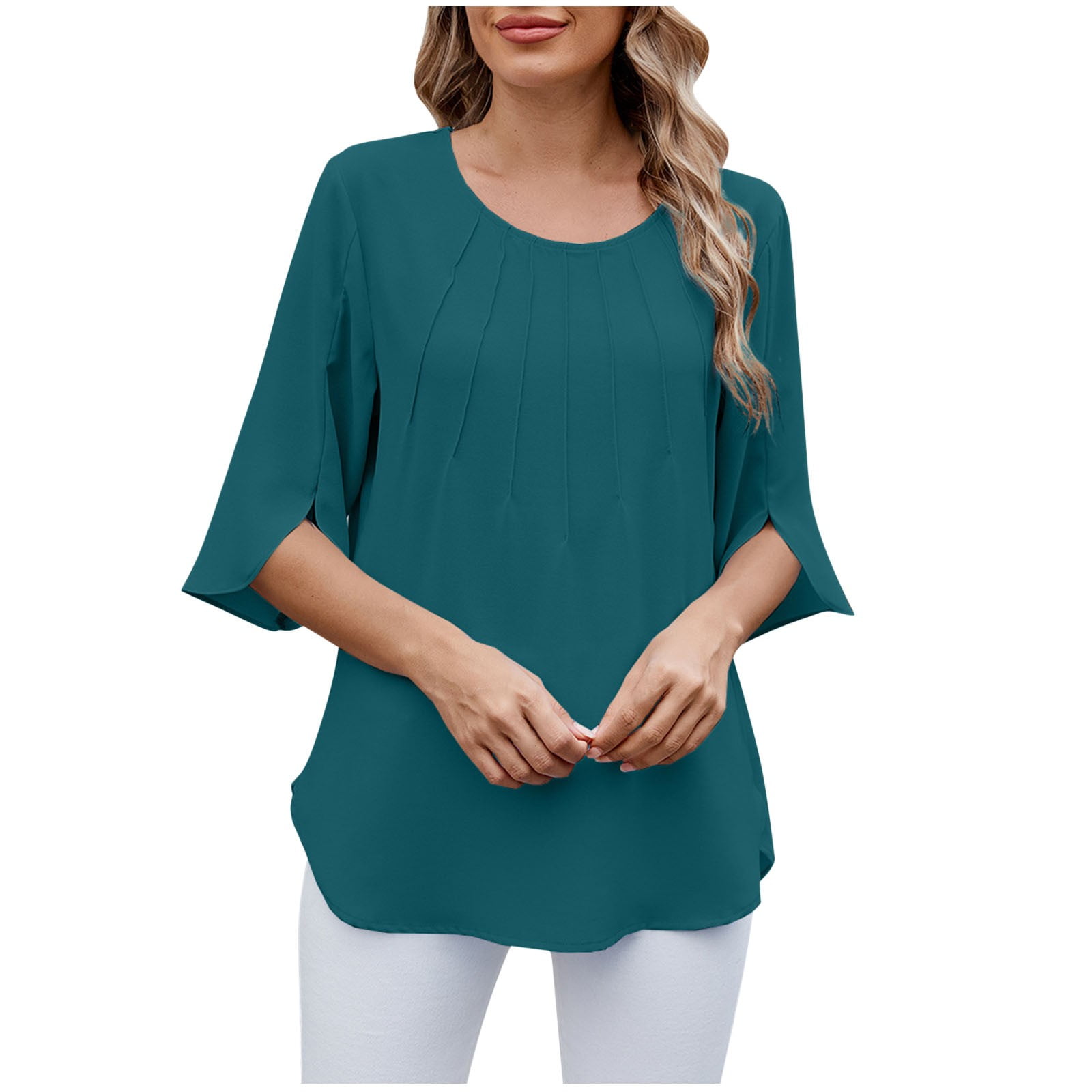 Tklpehg Fall Long Sleeve Shirts For Women Crew Neck Comfortable Tops Color Block Leisure Going Out Tops Fall Clothes Pullover Red L