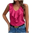 thumbnail image 1 of ameIAEA Women's V Neck Basic Blouses Summer Sleeveless Ruffle Casual Dressy Shirts Solid Color Tops, 1 of 7