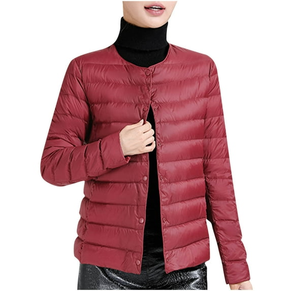 ameIAEA Women's Winter Coat Warm Button Down Puffer Jacket Long Sleeve Lightweight Outerwear
