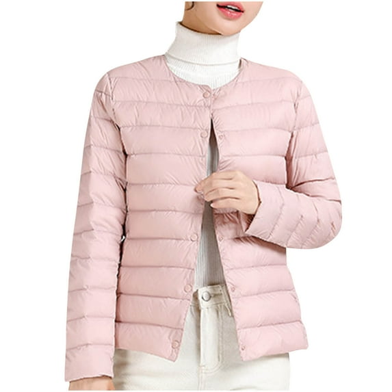 ameIAEA Women's Winter Coat Warm Button Down Puffer Jacket Long Sleeve Lightweight Outerwear