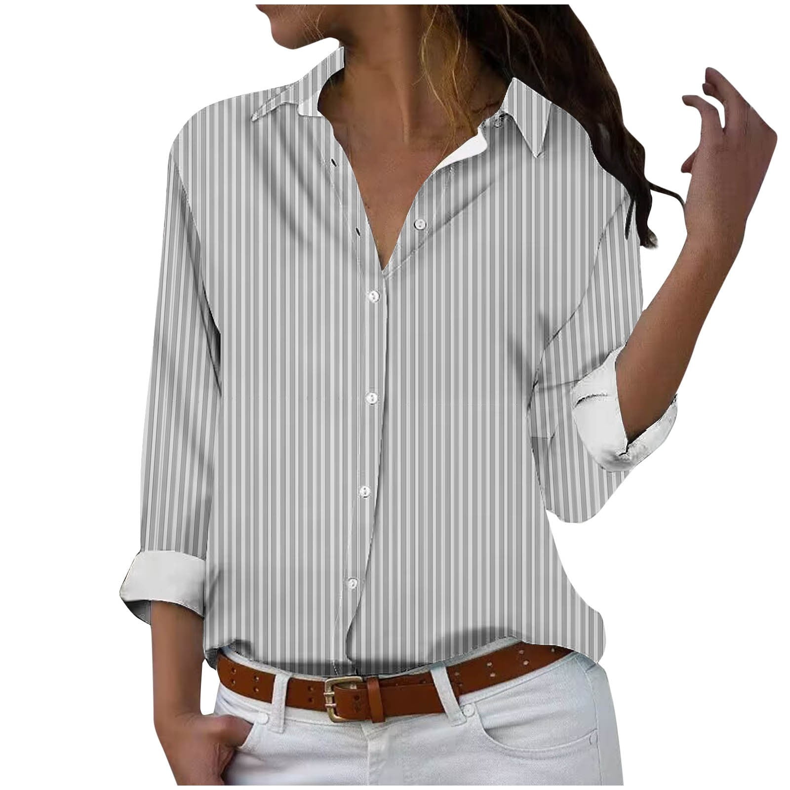 Shirts For Women Trendy Women's Cotton Striped Button-Down Shirt