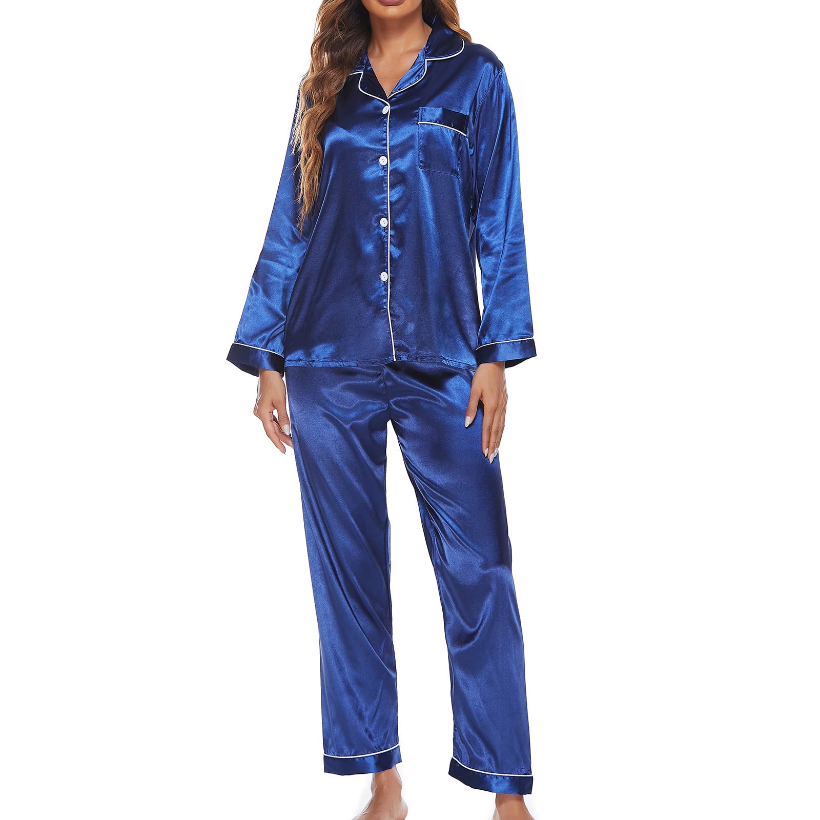 Anjue Women's Button Down Pajama Set | Short Sleeve Pjs With Drawstring Shorts - Blue, XXL - View #11