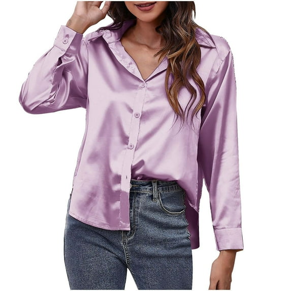 ameIAEA Womens Button Down Silk Shirts Long Sleeve Collared Blouses Business Casual Work Tops