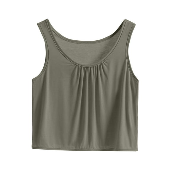 ameIAEA Womens Crewneck Sleeveless Tops Summer Casual Ruffle Shirts Solid Color Basic Tank Tops