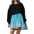 ameIAEA Womens Fall Casual Dress Long Sleeve Round Neck Pleated Color