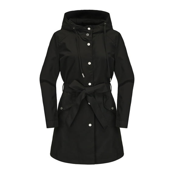 ameIAEA Womens Long Sleeve Hooded Jacket Windproof Waterproof Trench Coat Travel Hiking Overcoat with Belt