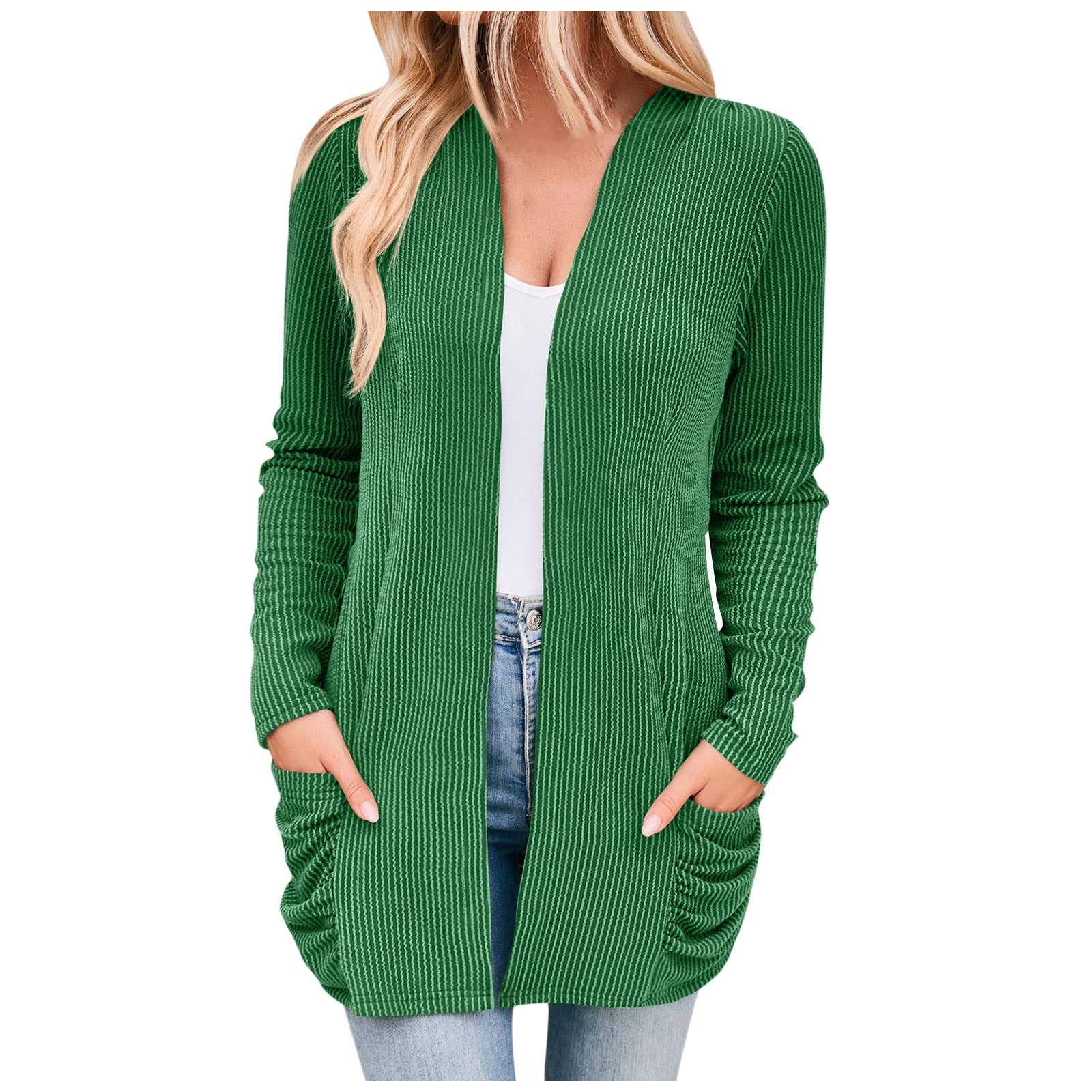 EISHOW Women's Long Cardigan - Open Front Knit Sweater With Pockets, Long Sleeve Casual Cover-Up