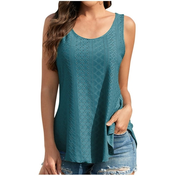 ameIAEA Womens Loose Casual Tank Tops Round Neck Sleeveless Summer Tops Solid Color Shirts 2024