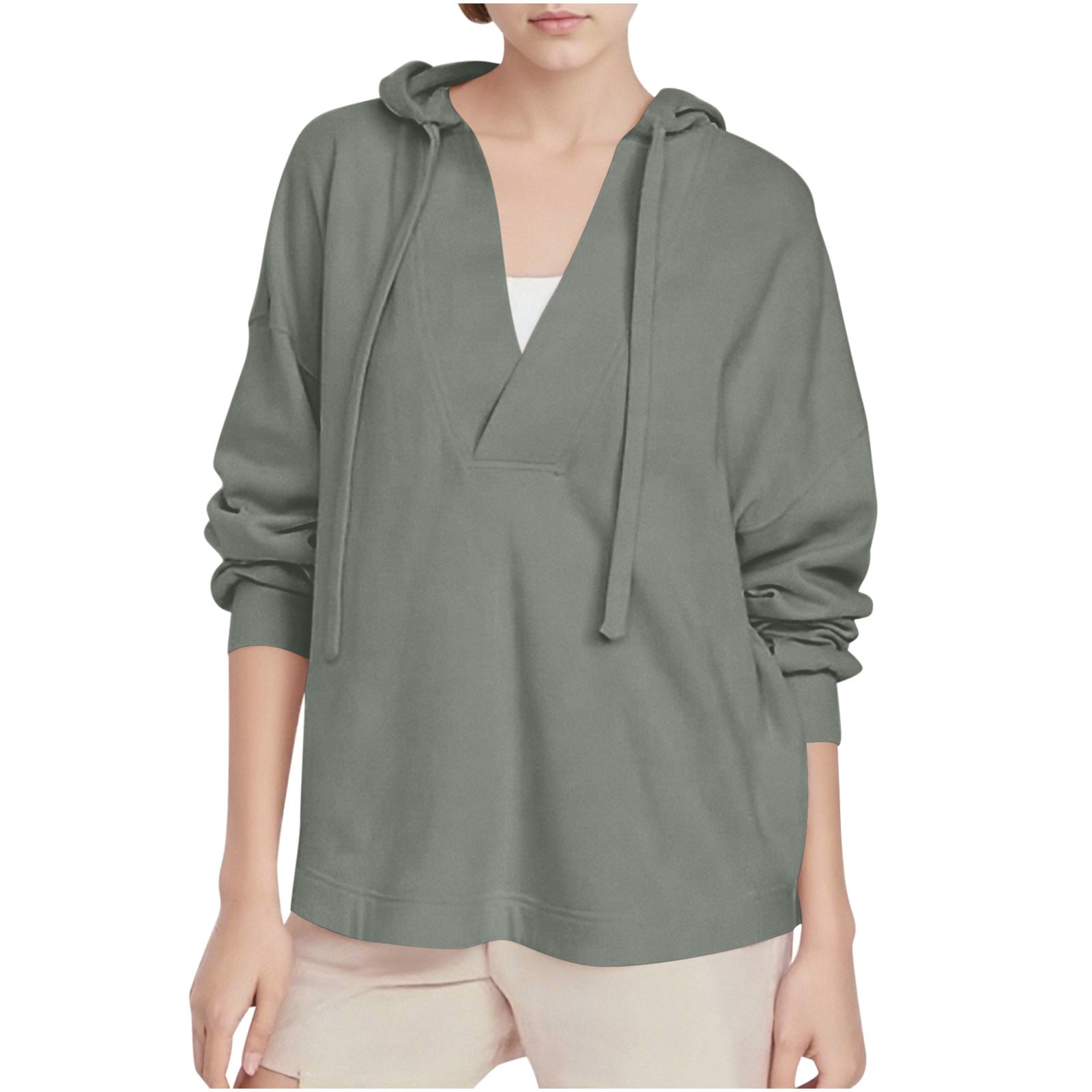 ameIAEA Womens Oversized V Neck Hoodies Long Sleeve Pullover ...